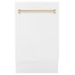 ZLINE Autograph Edition 18" White Matte Compact 3rd Rack Top Control Dishwasher With Gold Handle