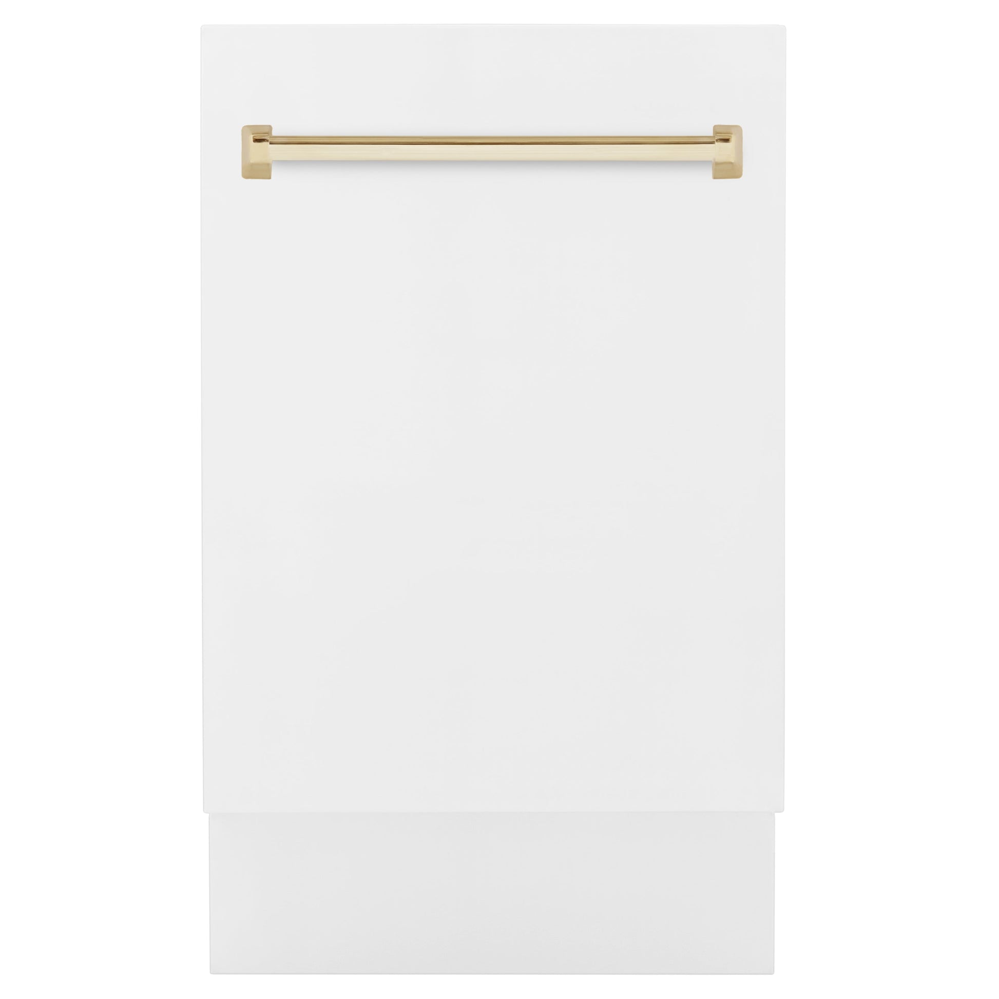 ZLINE Autograph Edition 18" White Matte Compact 3rd Rack Top Control Dishwasher With Gold Handle