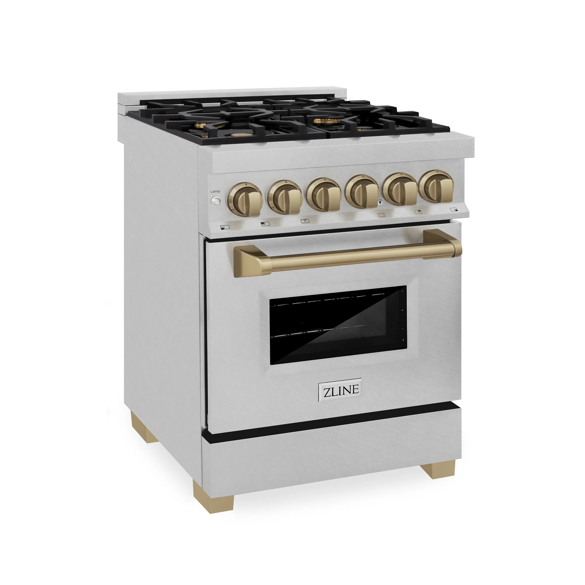 ZLINE Autograph Edition 24" 2.8 cu. ft. Dual Fuel Range With Gas Stove and Electric Oven in DuraSnow Stainless Steel With Champagne Bronze Accents