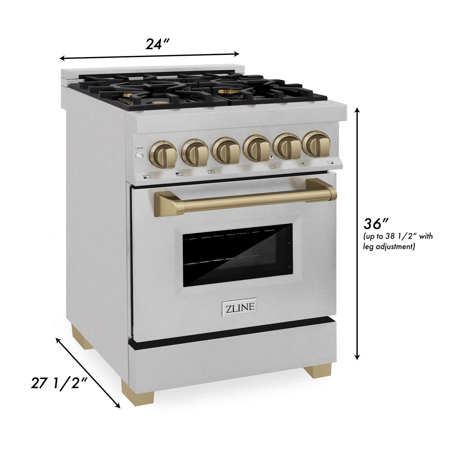 ZLINE Autograph Edition 24" 2.8 cu. ft. Dual Fuel Range With Gas Stove and Electric Oven in DuraSnow Stainless Steel With Champagne Bronze Accents