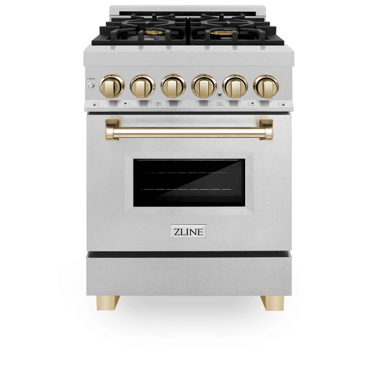 ZLINE Autograph Edition 24" 2.8 cu. ft. Dual Fuel Range With Gas Stove and Electric Oven in DuraSnow Stainless Steel With Gold Accents