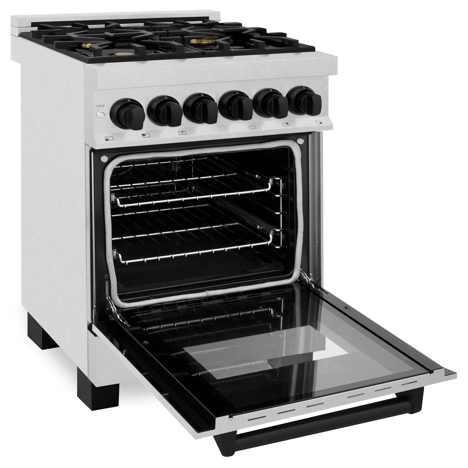 ZLINE Autograph Edition 24" 2.8 cu. ft. Dual Fuel Range With Gas Stove and Electric Oven in DuraSnow Stainless Steel With Matte Black Accents