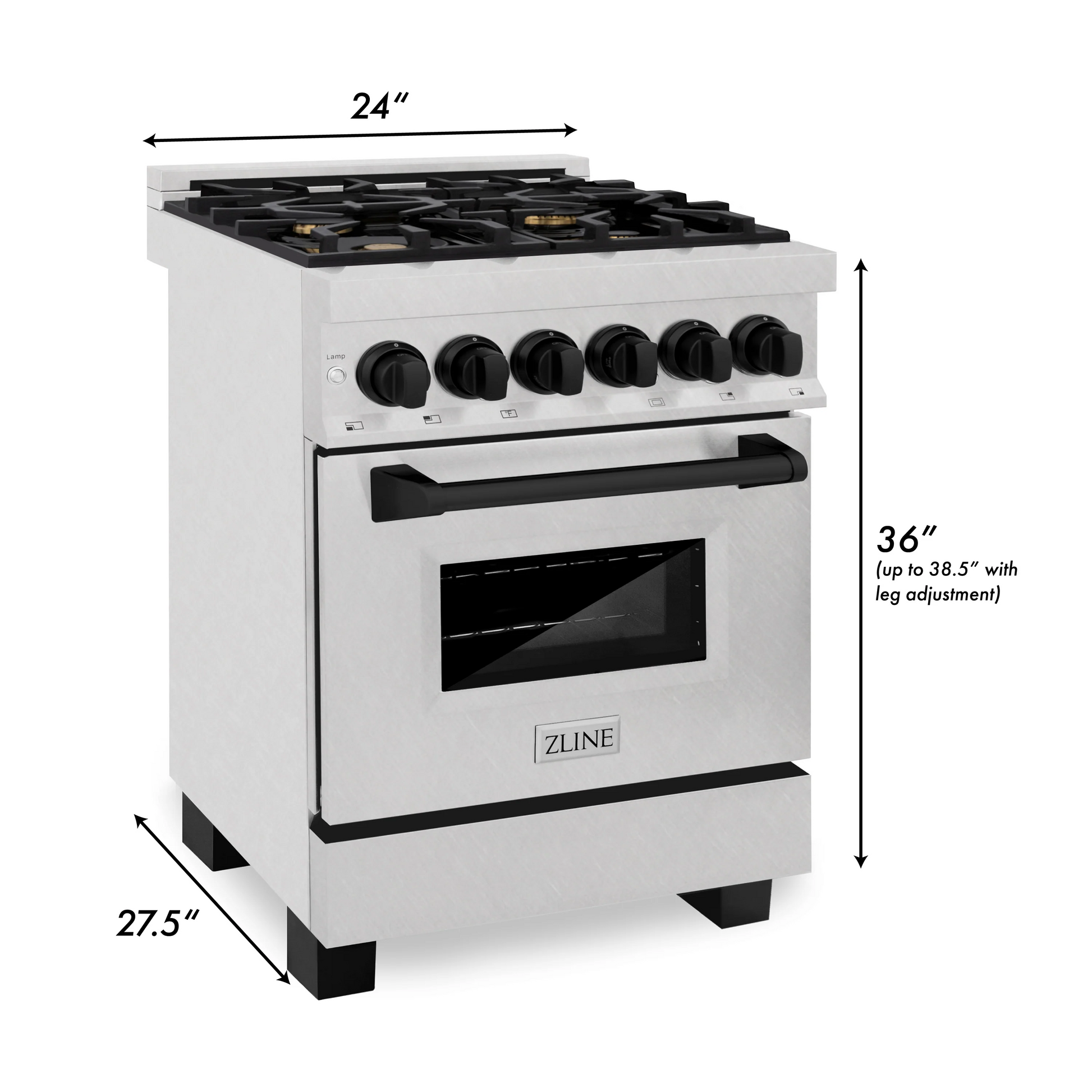 ZLINE Autograph Edition 24" 2.8 cu. ft. Dual Fuel Range With Gas Stove and Electric Oven in DuraSnow Stainless Steel With Matte Black Accents