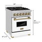 ZLINE Autograph Edition 24" 2.8 cu. ft. Dual Fuel Range With Gas Stove and Electric Oven in DuraSnow Stainless Steel With White Matte Door and Champagne Bronze Accents