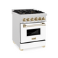 ZLINE Autograph Edition 24" 2.8 cu. ft. Dual Fuel Range With Gas Stove and Electric Oven in DuraSnow Stainless Steel With White Matte Door and Gold Accents
