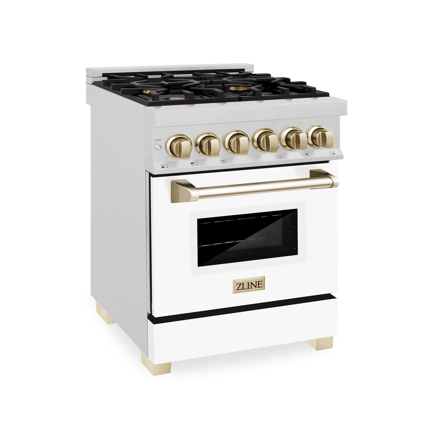 ZLINE Autograph Edition 24" 2.8 cu. ft. Dual Fuel Range With Gas Stove and Electric Oven in DuraSnow Stainless Steel With White Matte Door and Gold Accents