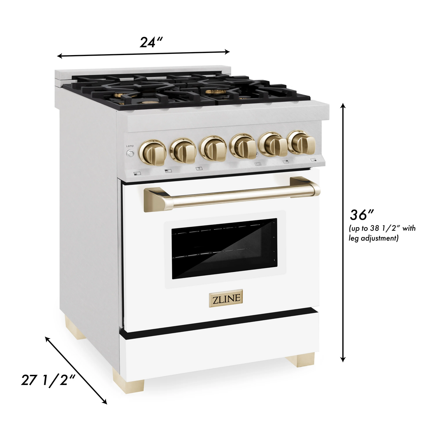 ZLINE Autograph Edition 24" 2.8 cu. ft. Dual Fuel Range With Gas Stove and Electric Oven in DuraSnow Stainless Steel With White Matte Door and Gold Accents