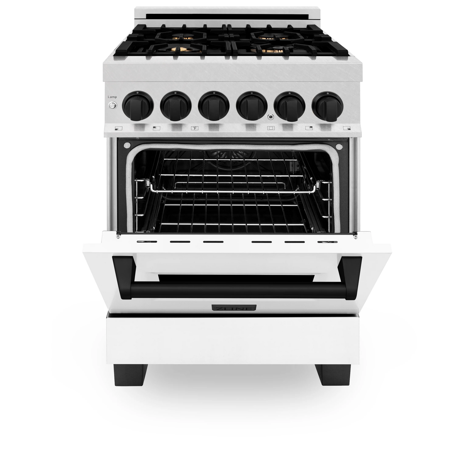 ZLINE Autograph Edition 24" 2.8 cu. ft. Dual Fuel Range With Gas Stove and Electric Oven in DuraSnow Stainless Steel With White Matte Door and Matte Black Accents