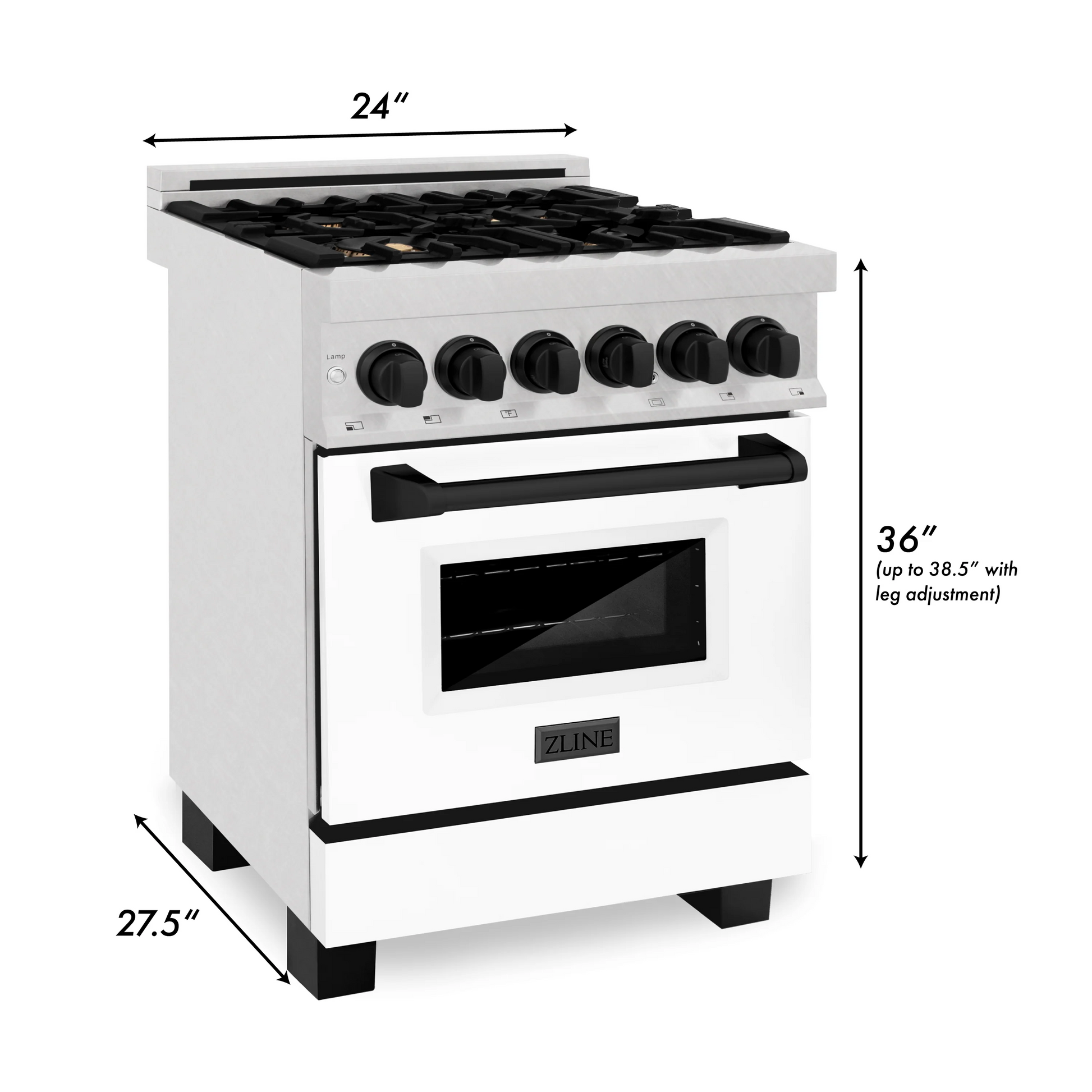 ZLINE Autograph Edition 24" 2.8 cu. ft. Dual Fuel Range With Gas Stove and Electric Oven in DuraSnow Stainless Steel With White Matte Door and Matte Black Accents