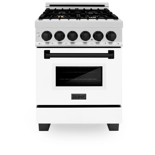 ZLINE Autograph Edition 24" 2.8 cu. ft. Dual Fuel Range With Gas Stove and Electric Oven in DuraSnow Stainless Steel With White Matte Door and Matte Black Accents