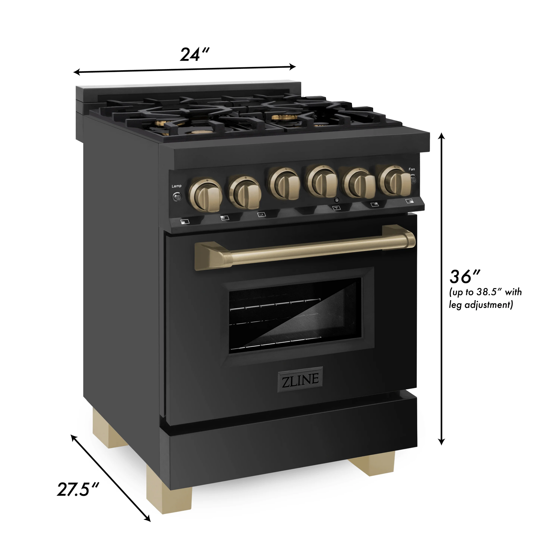 ZLINE Autograph Edition 24" 2.8 cu. ft. Range With Gas Stove and Gas Oven in Black Stainless Steel With Champagne Bronze Accents