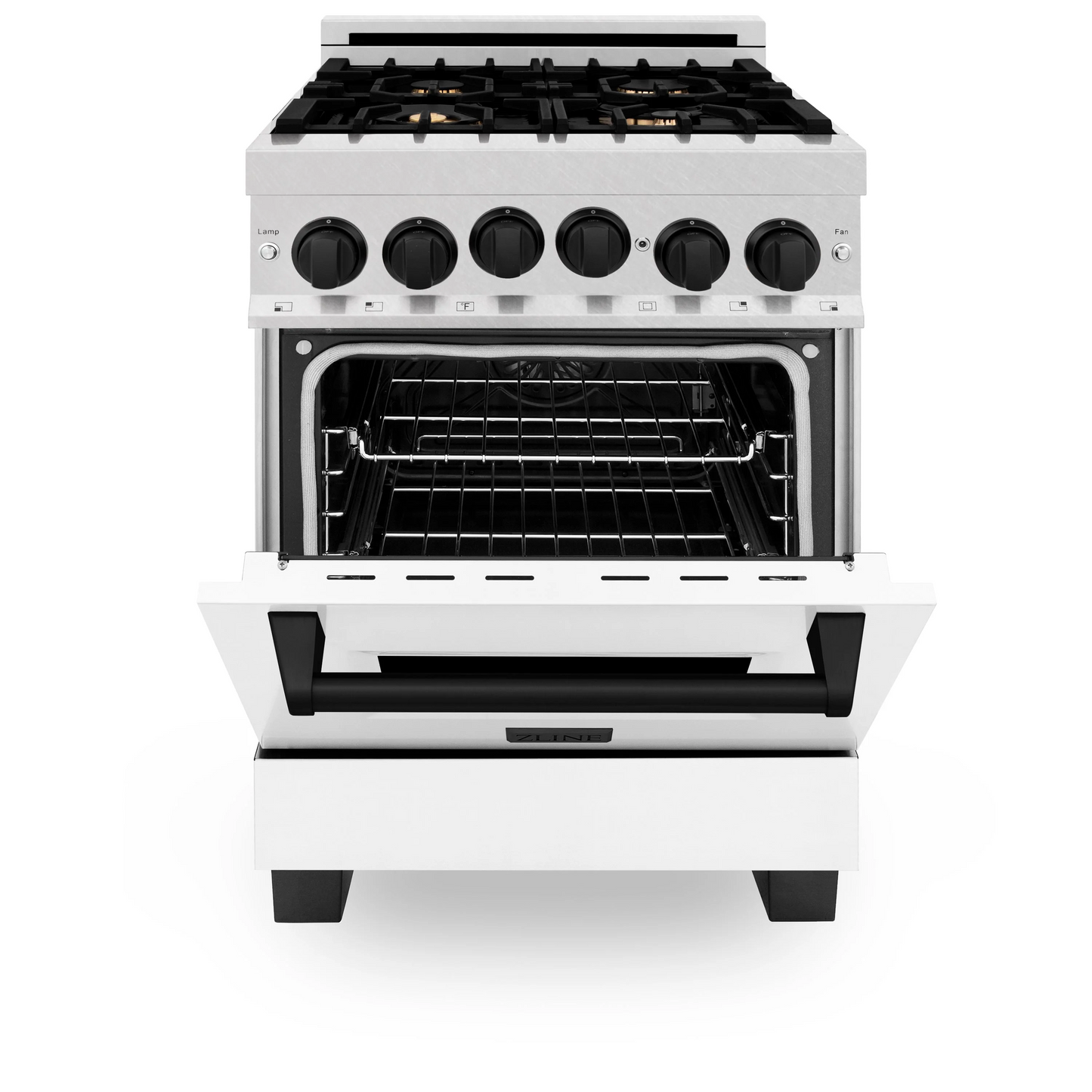 ZLINE Autograph Edition 24" 2.8 cu. ft. Range With Gas Stove and Gas Oven in DuraSnow Stainless Steel With White Matte Door and Matte Black Accents