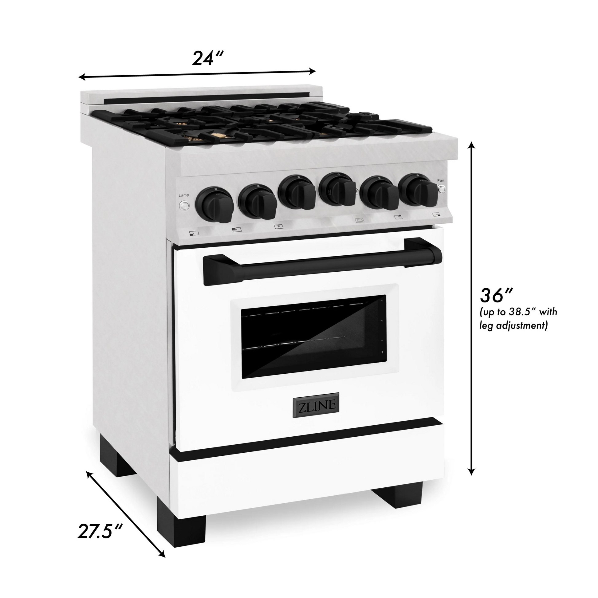 ZLINE Autograph Edition 24" 2.8 cu. ft. Range With Gas Stove and Gas Oven in DuraSnow Stainless Steel With White Matte Door and Matte Black Accents