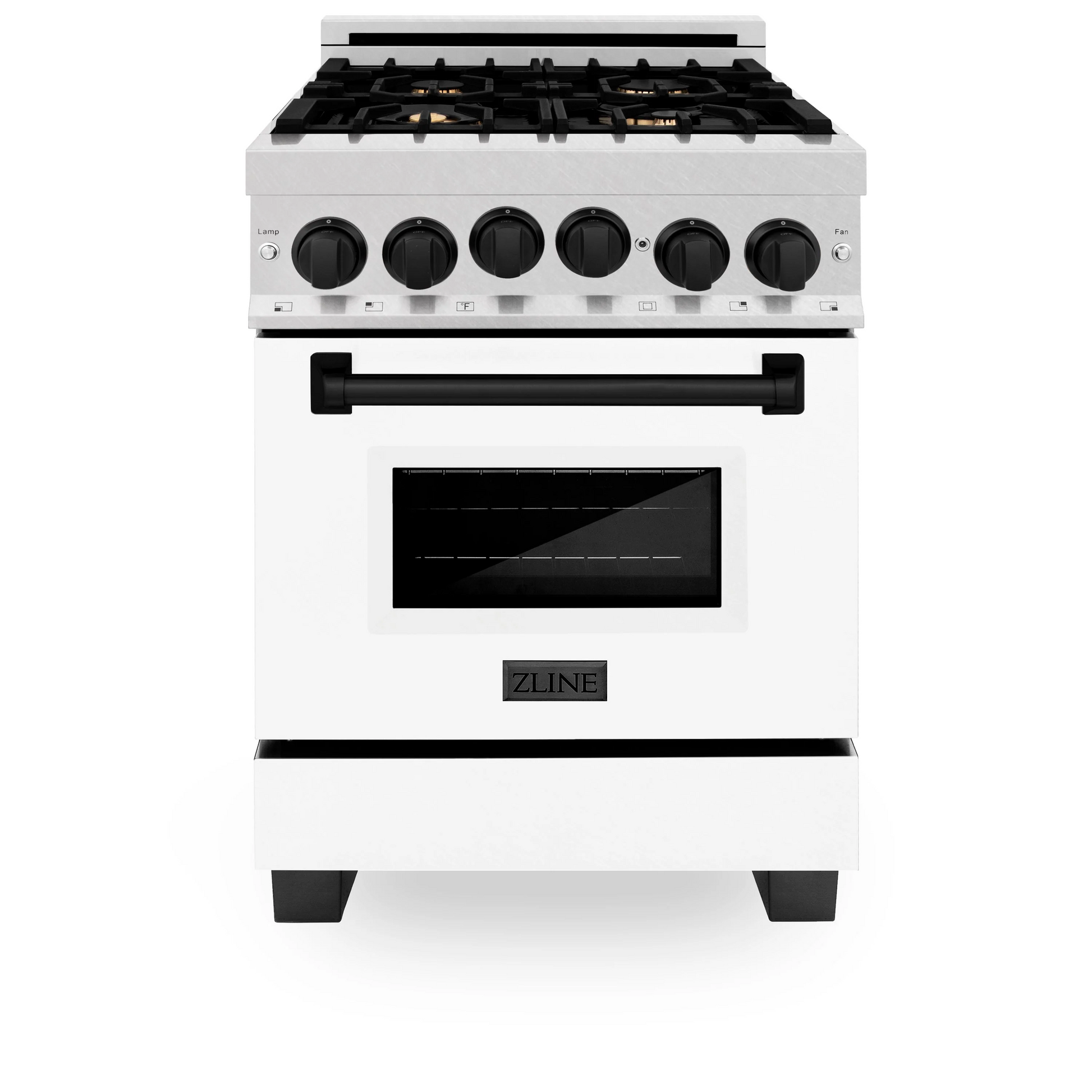 ZLINE Autograph Edition 24" 2.8 cu. ft. Range With Gas Stove and Gas Oven in DuraSnow Stainless Steel With White Matte Door and Matte Black Accents