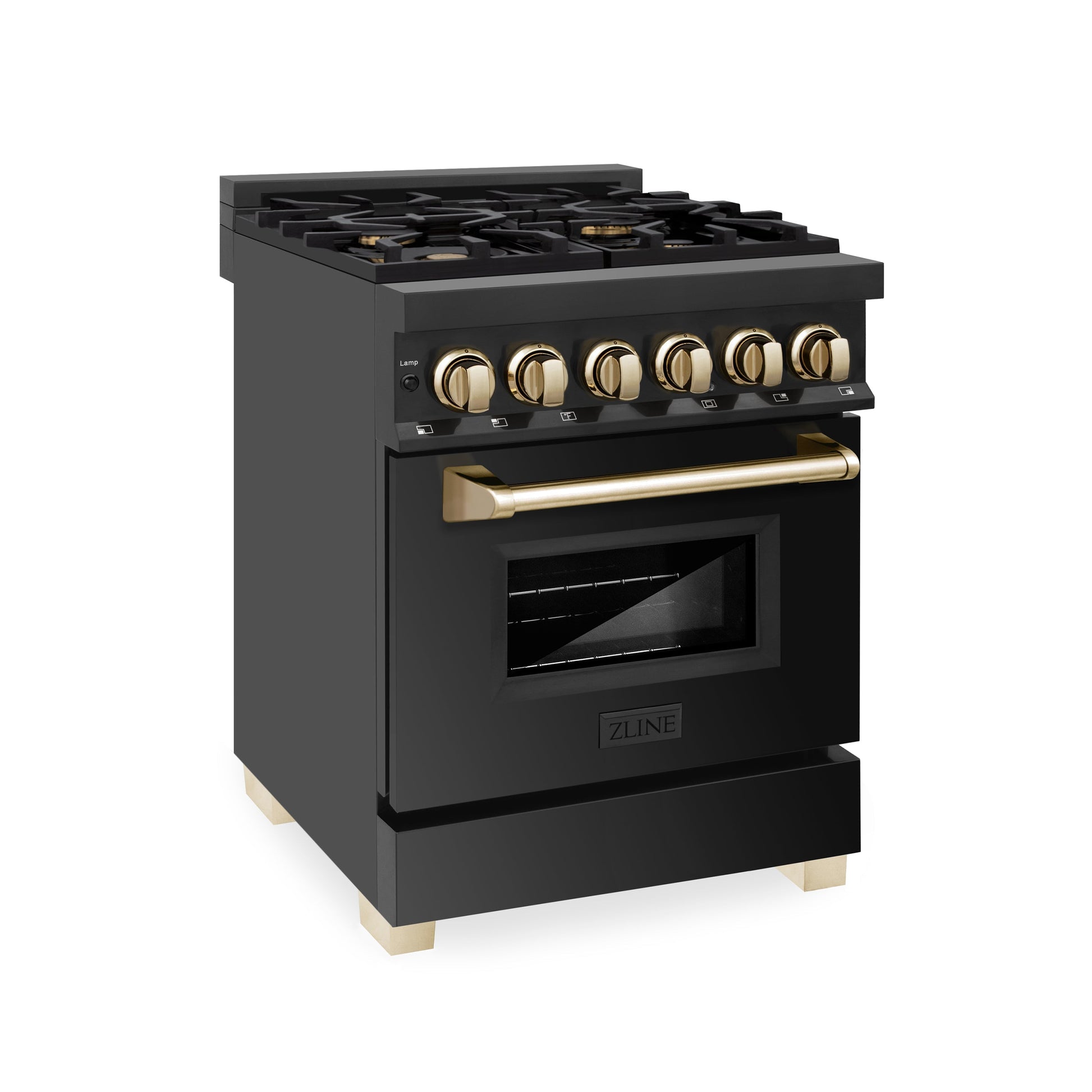 ZLINE Autograph Edition 24" Black Stainless Steel Champagne Bronze Accents 4 Burner Dual Fuel Range With 2.8 cu. ft. Electric Oven