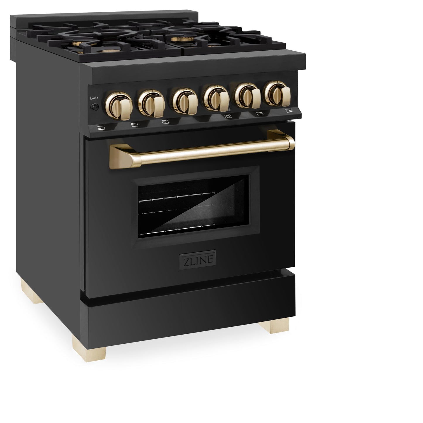 ZLINE Autograph Edition 24" Black Stainless Steel Champagne Bronze Accents 4 Burner Dual Fuel Range With 2.8 cu. ft. Electric Oven