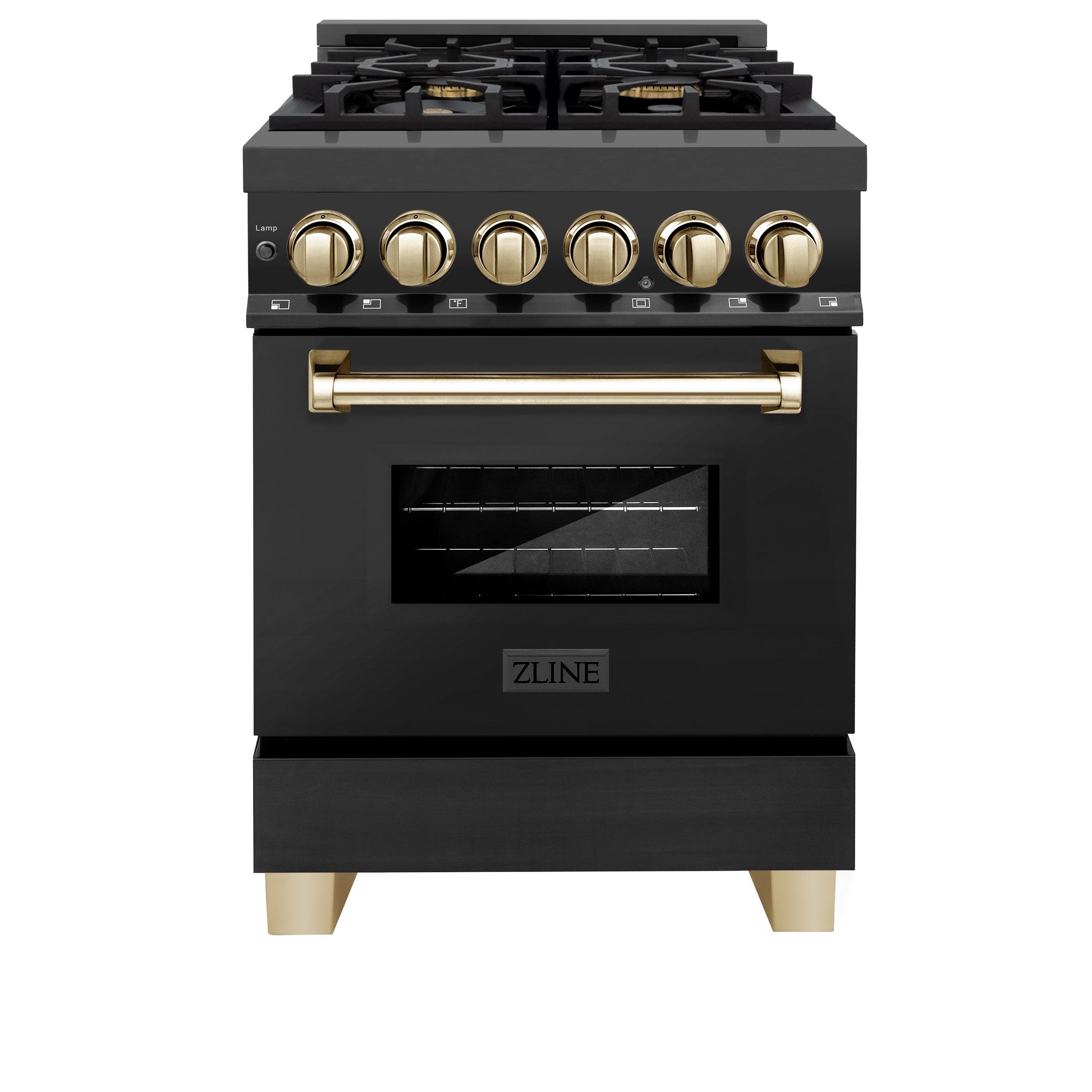 ZLINE Autograph Edition 24" Black Stainless Steel With Gold Accents 2.8 cu. ft. Dual Fuel Range with Gas Stove and Electric Oven