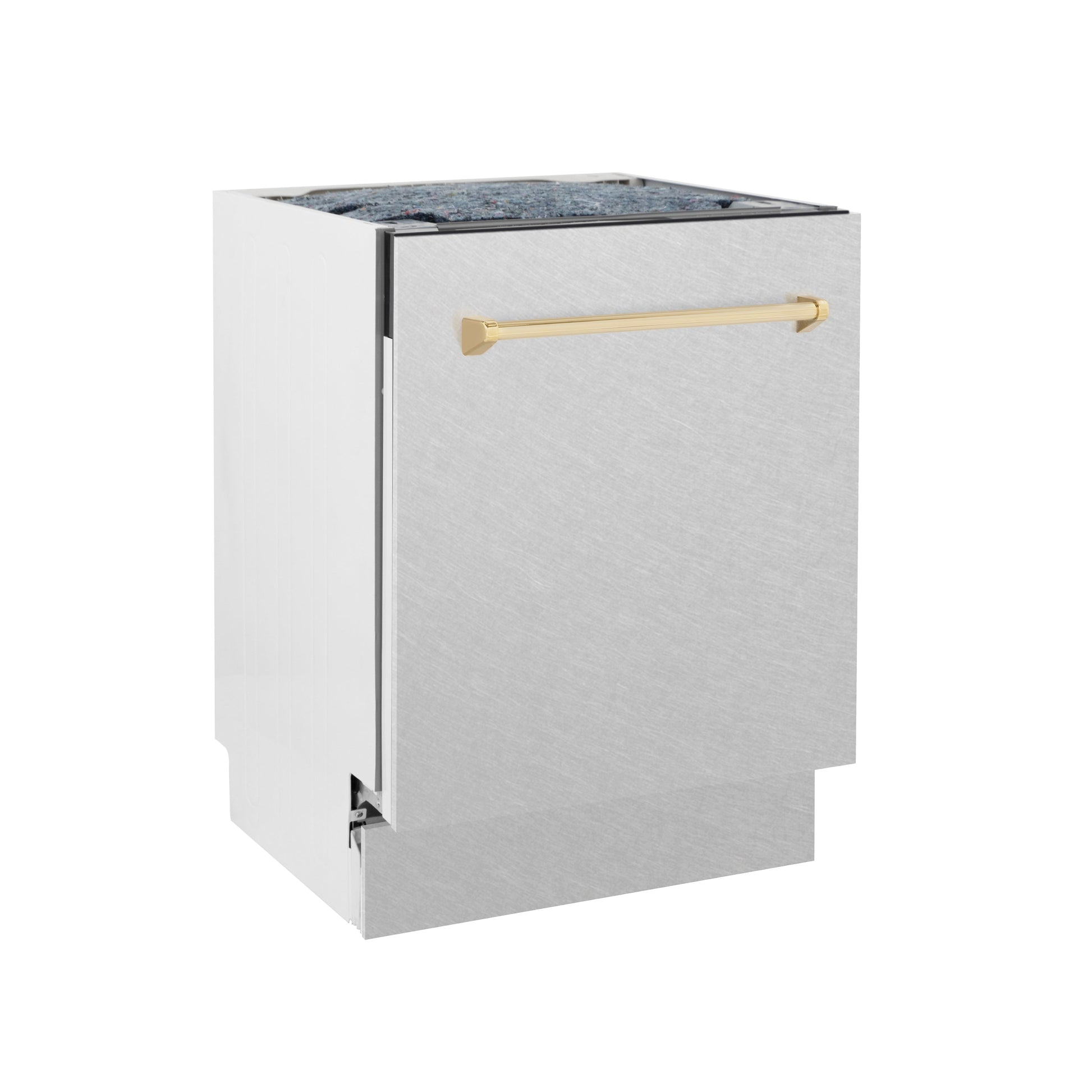 ZLINE Autograph Edition 24" DuraSnow Stainless Steel 3rd Rack Top Control Tall Tub Dishwasher With Gold Handle