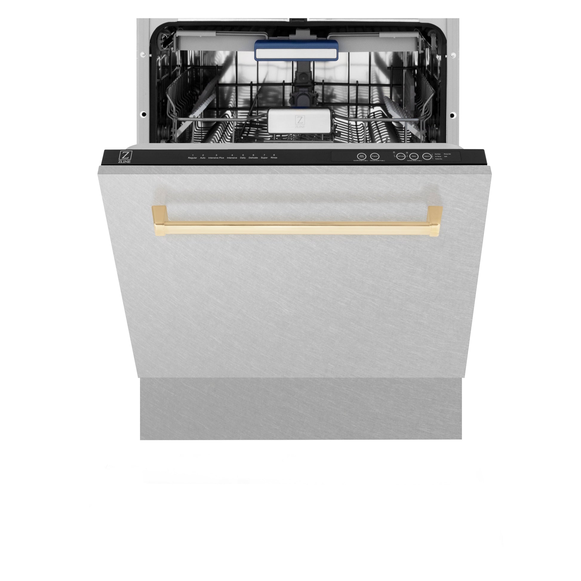 ZLINE Autograph Edition 24" DuraSnow Stainless Steel 3rd Rack Top Control Tall Tub Dishwasher With Gold Handle