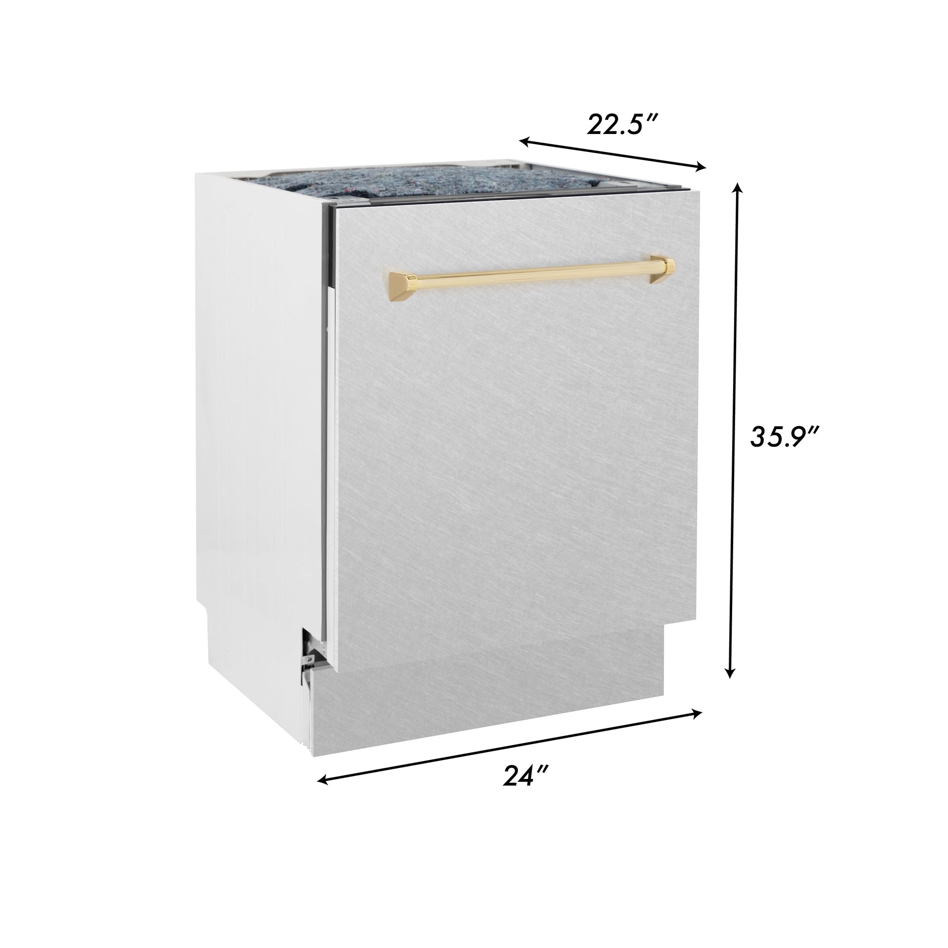 ZLINE Autograph Edition 24" DuraSnow Stainless Steel 3rd Rack Top Control Tall Tub Dishwasher With Gold Handle