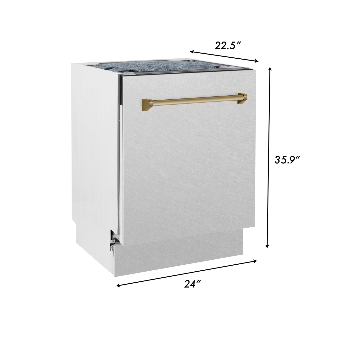 ZLINE Autograph Edition 24" DuraSnow Stainless Steel 3rd Rack Top Control Tall Tub Dishwasher with Champagne Bronze Handle