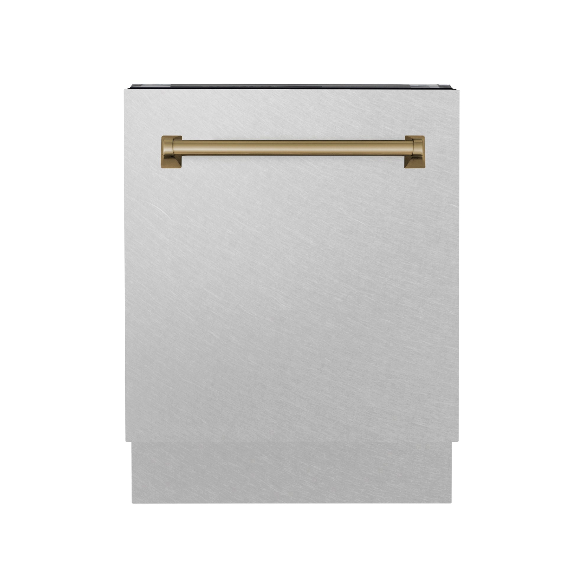 ZLINE Autograph Edition 24" DuraSnow Stainless Steel 3rd Rack Top Control Tall Tub Dishwasher with Champagne Bronze Handle