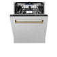 ZLINE Autograph Edition 24" DuraSnow Stainless Steel 3rd Rack Top Control Tall Tub Dishwasher with Champagne Bronze Handle