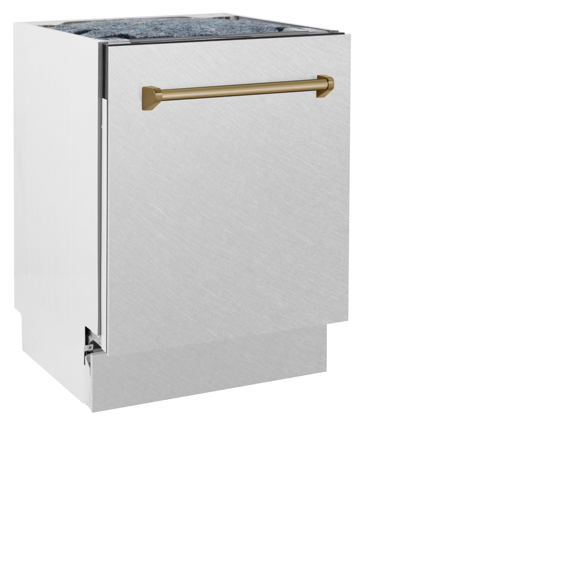 ZLINE Autograph Edition 24" DuraSnow Stainless Steel 3rd Rack Top Control Tall Tub Dishwasher with Champagne Bronze Handle