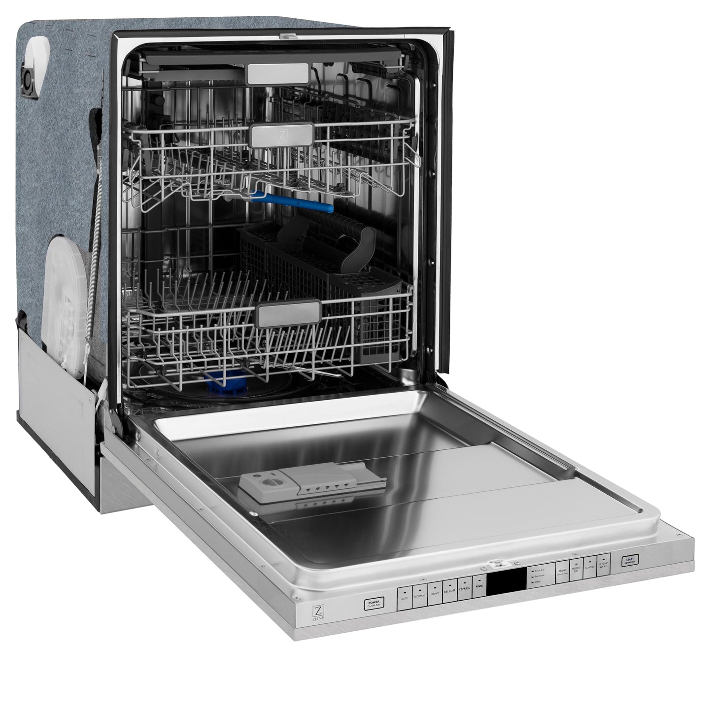 ZLINE Autograph Edition 24" DuraSnow Stainless Steel 3rd Rack Top Control Tall Tub Dishwasher with Matte Black Handle