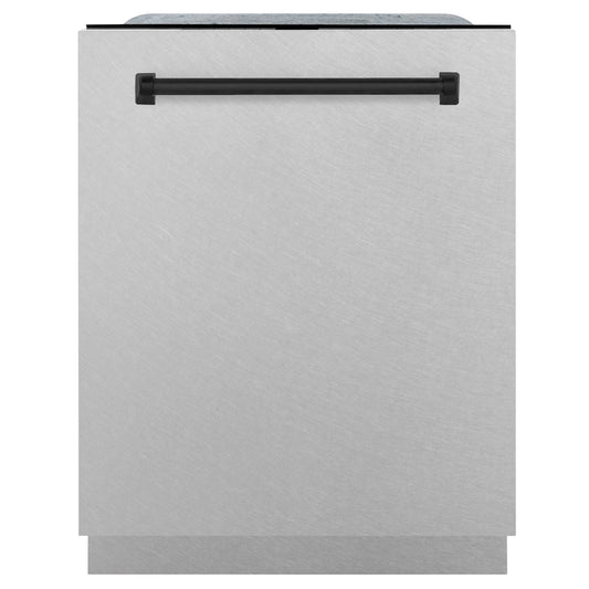 ZLINE Autograph Edition 24" DuraSnow Stainless Steel 3rd Rack Top Control Tall Tub Dishwasher with Matte Black Handle