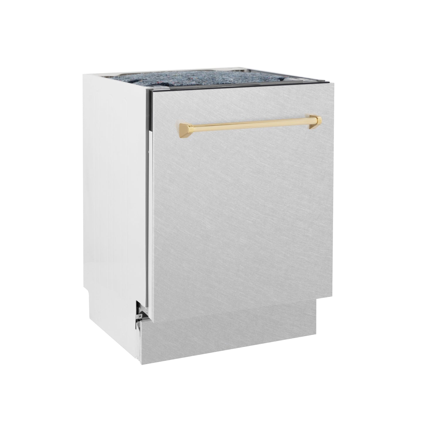 ZLINE Autograph Edition 24" DuraSnow Stainless Steel 3rd Rack Top Touch Control Tall Tub Dishwasher With Gold Handle