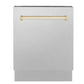 ZLINE Autograph Edition 24" DuraSnow Stainless Steel 3rd Rack Top Touch Control Tall Tub Dishwasher With Gold Handle