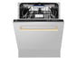 ZLINE Autograph Edition 24" Stainless Steel 3rd Rack Top Control Tall Tub Dishwasher With Gold Handle