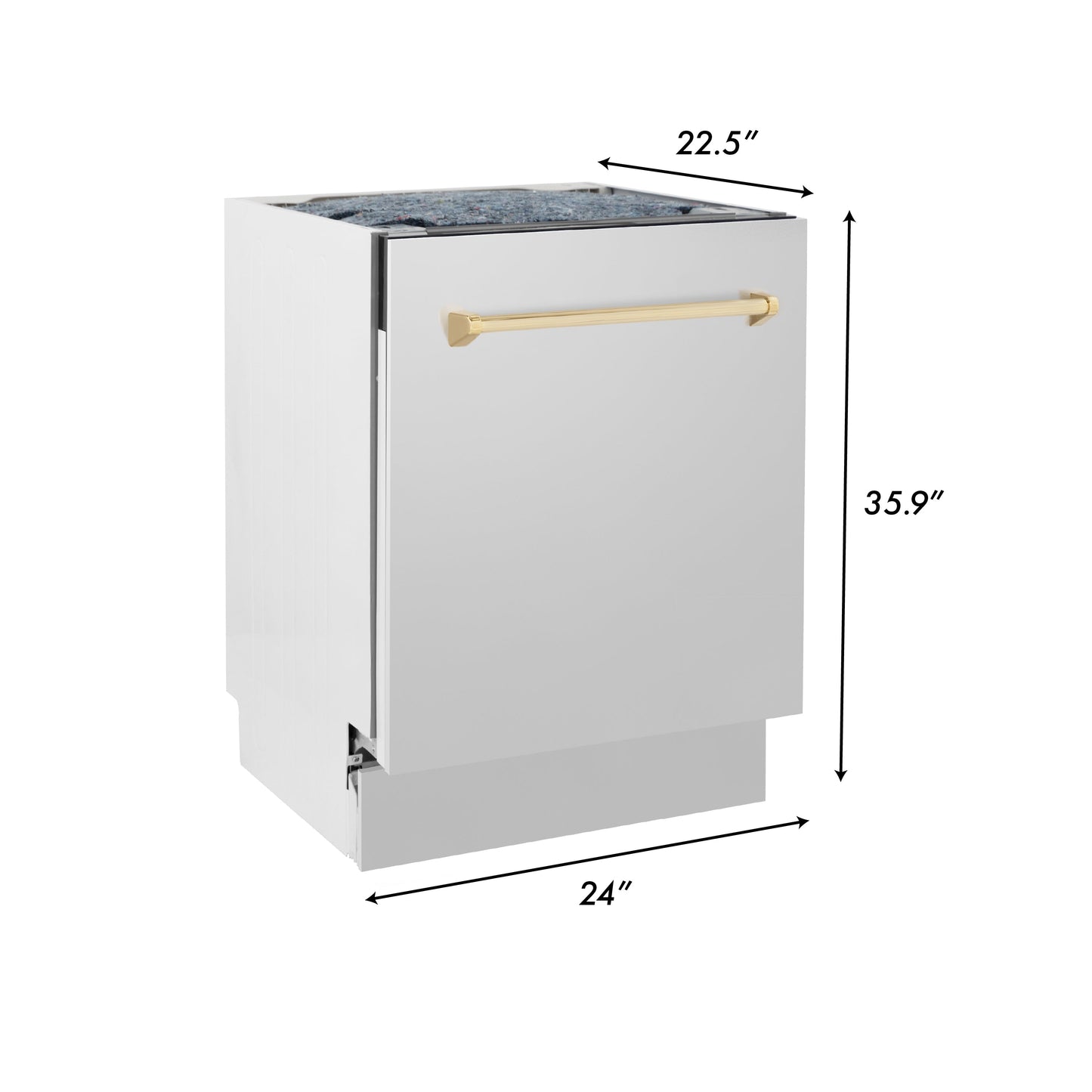 ZLINE Autograph Edition 24" Stainless Steel 3rd Rack Top Control Tall Tub Dishwasher With Gold Handle