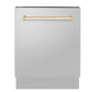 ZLINE Autograph Edition 24" Stainless Steel 3rd Rack Top Control Tall Tub Dishwasher With Gold Handle