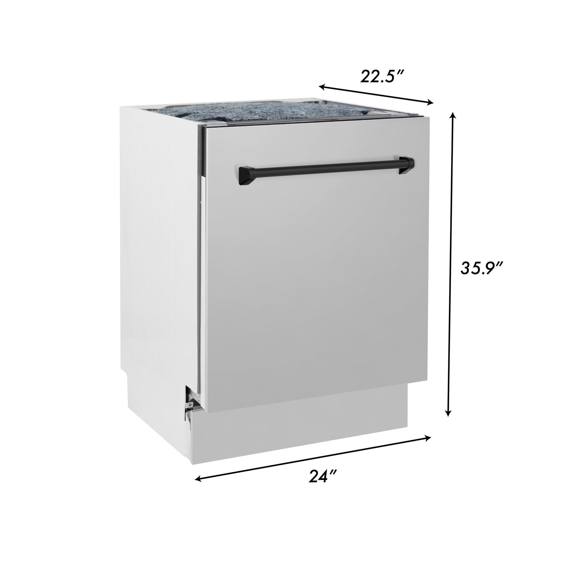 ZLINE Autograph Edition 24" Stainless Steel 3rd Rack Top Control Tall Tub Dishwasher With Matte Black Handle