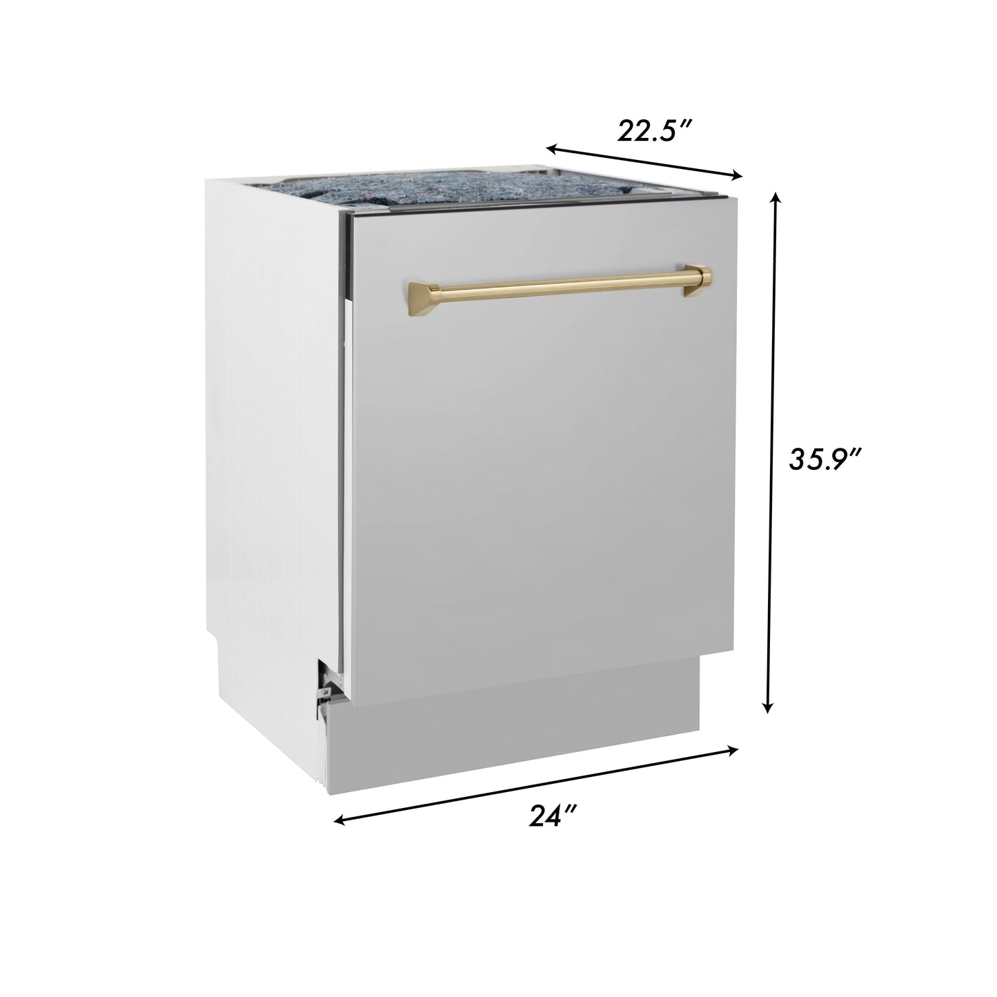 ZLINE Autograph Edition 24" Stainless Steel 3rd Rack Top Control Tall Tub Dishwasher with Champagne Bronze Handle