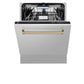 ZLINE Autograph Edition 24" Stainless Steel 3rd Rack Top Control Tall Tub Dishwasher with Champagne Bronze Handle