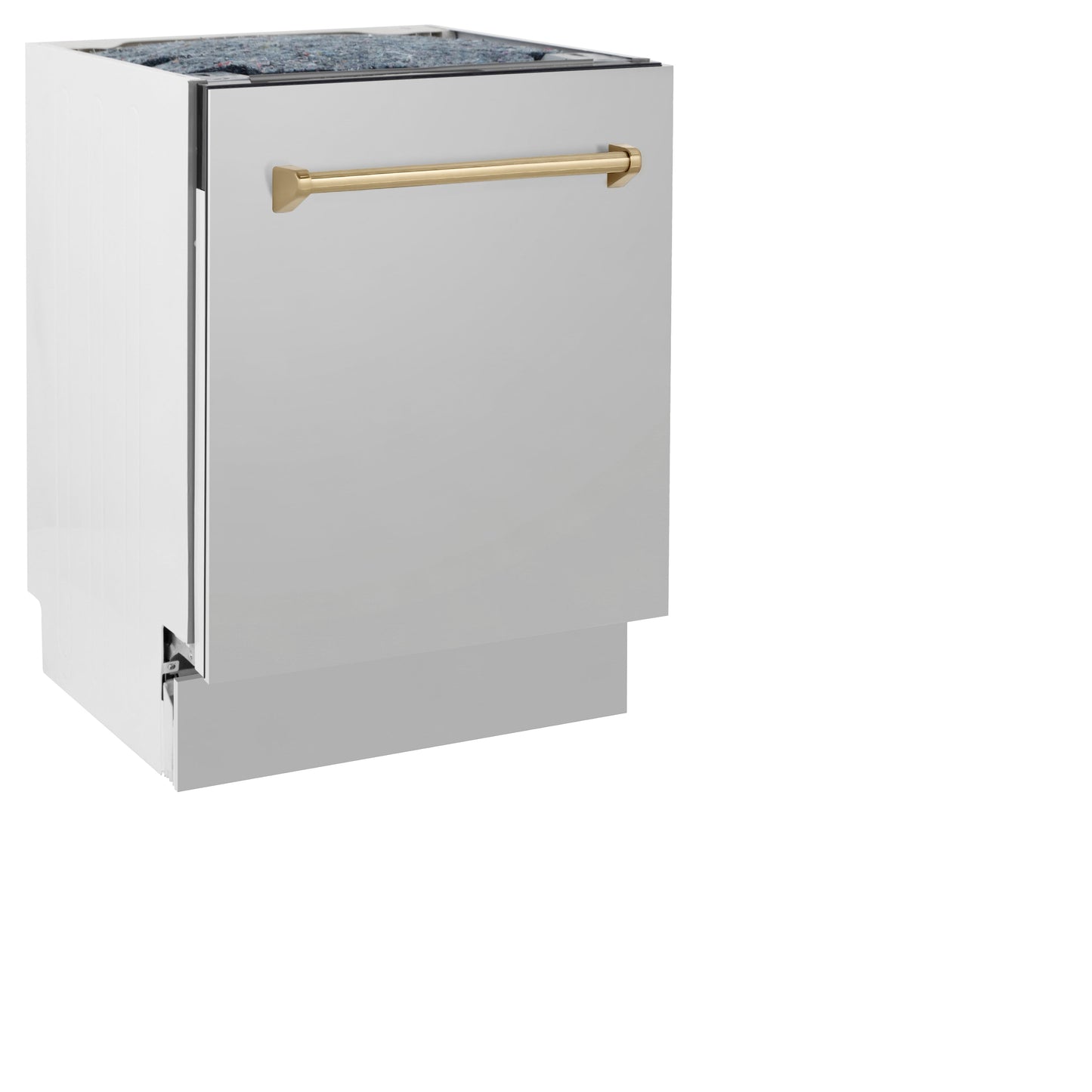 ZLINE Autograph Edition 24" Stainless Steel 3rd Rack Top Control Tall Tub Dishwasher with Champagne Bronze Handle