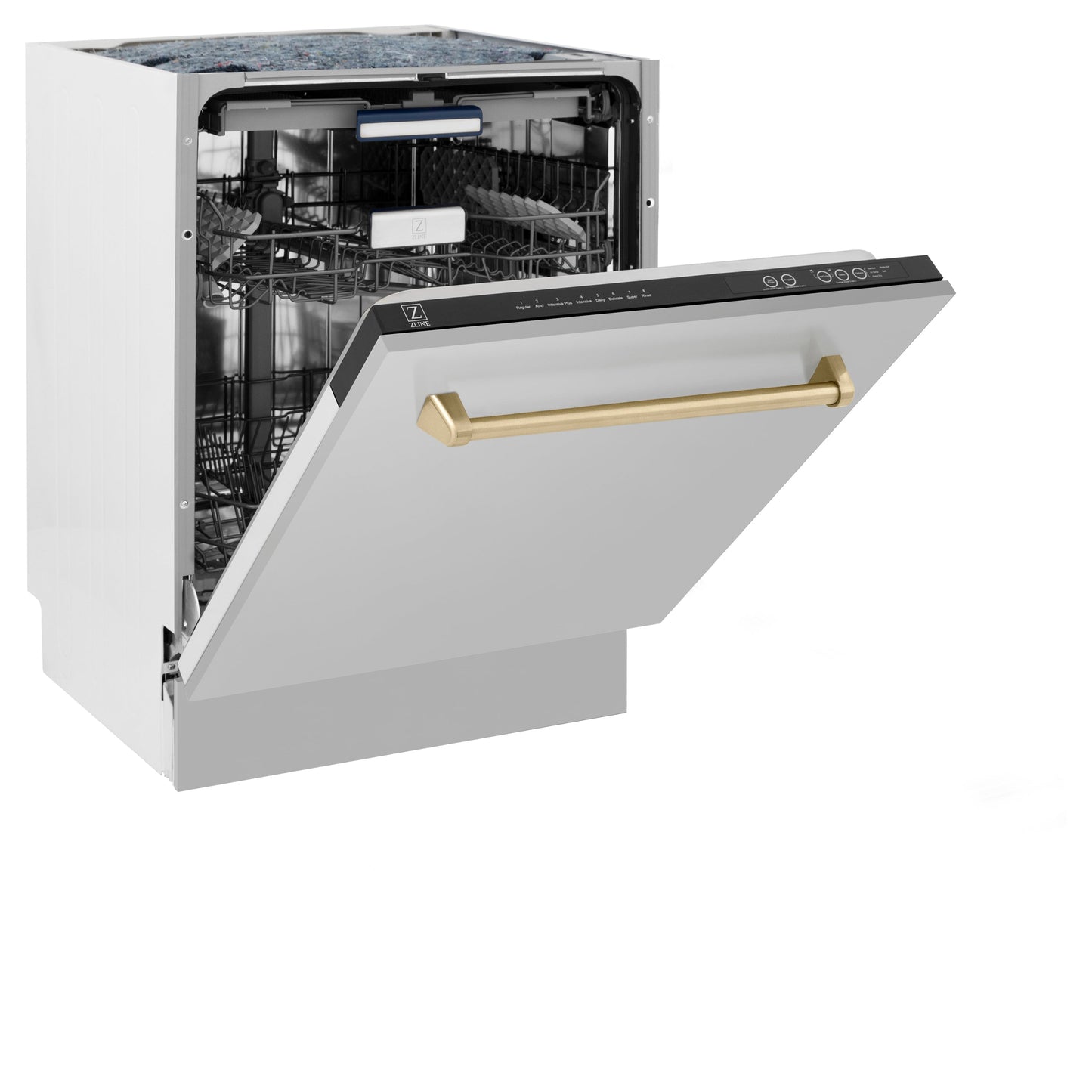 ZLINE Autograph Edition 24" Stainless Steel 3rd Rack Top Control Tall Tub Dishwasher with Champagne Bronze Handle
