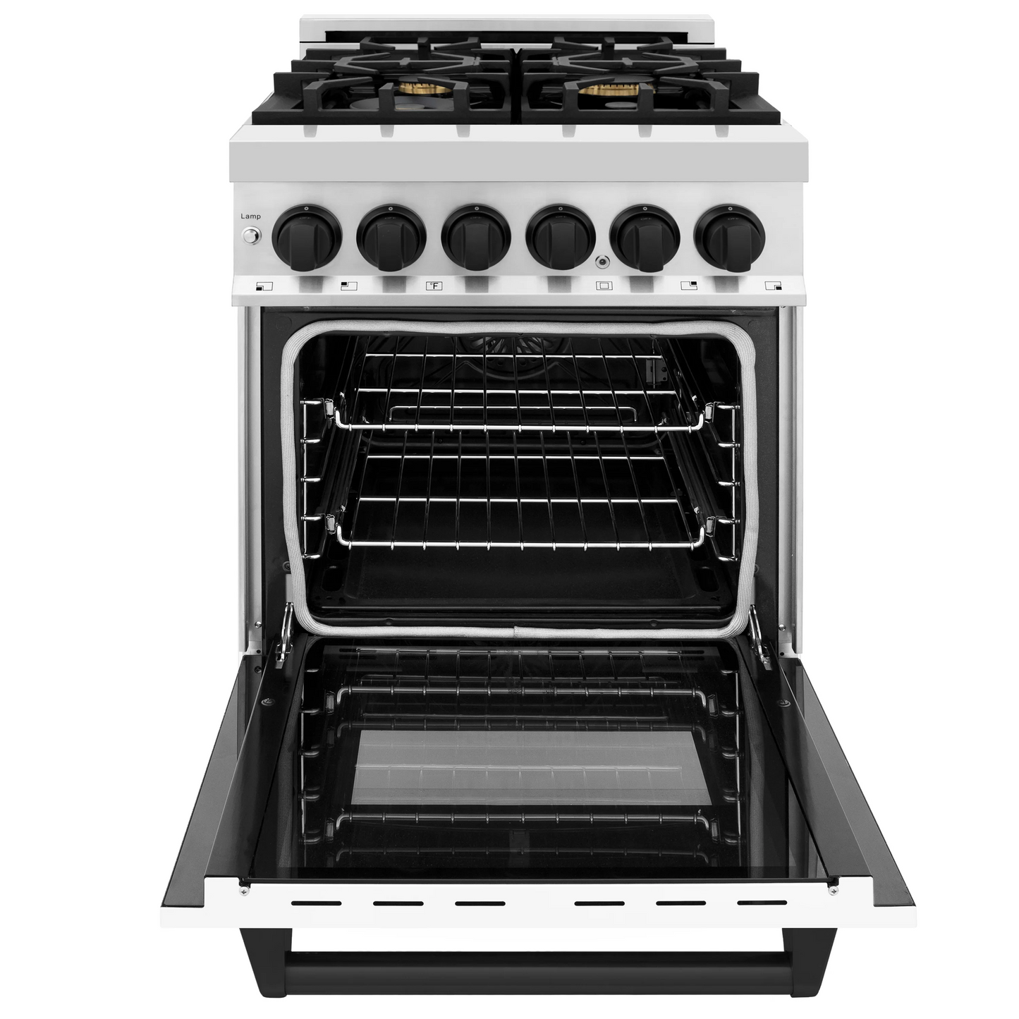 ZLINE Autograph Edition 24" Stainless Steel 4 Burner Dual Fuel Range White Matte Door, Matte Black Accents and 2.8 cu. ft. Electric Oven