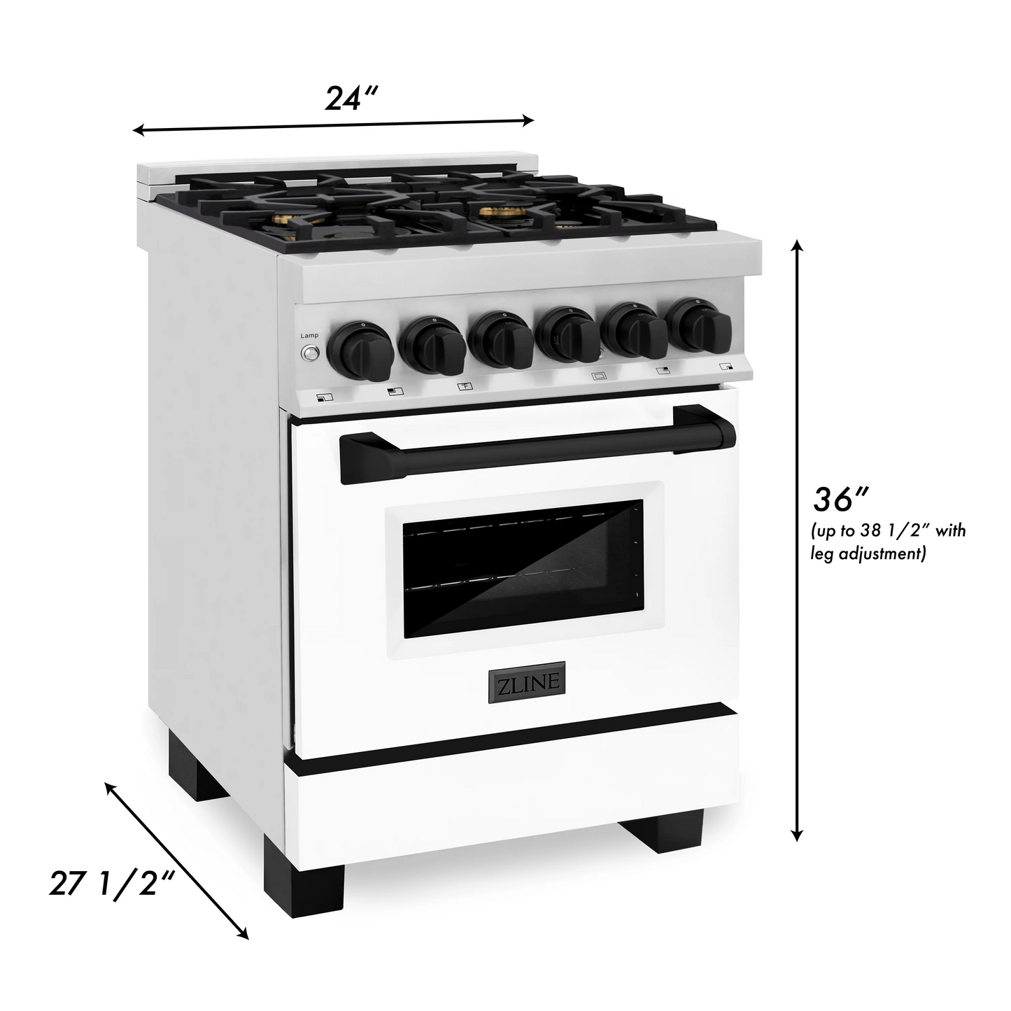 ZLINE Autograph Edition 24" Stainless Steel 4 Burner Dual Fuel Range White Matte Door, Matte Black Accents and 2.8 cu. ft. Electric Oven