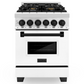 ZLINE Autograph Edition 24" Stainless Steel 4 Burner Dual Fuel Range White Matte Door, Matte Black Accents and 2.8 cu. ft. Electric Oven