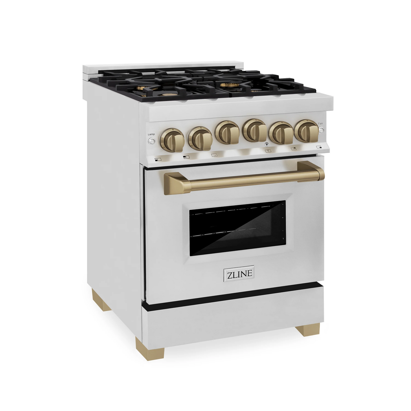 ZLINE Autograph Edition 24" Stainless Steel 4 Burner Dual Fuel Range With Champagne Bronze Accents and 2.8 cu. ft. Electric Oven