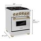 ZLINE Autograph Edition 24" Stainless Steel 4 Burner Dual Fuel Range With Champagne Bronze Accents and 2.8 cu. ft. Electric Oven