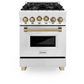 ZLINE Autograph Edition 24" Stainless Steel 4 Burner Dual Fuel Range With Champagne Bronze Accents and 2.8 cu. ft. Electric Oven
