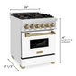 ZLINE Autograph Edition 24" Stainless Steel 4 Burner Dual Fuel Range With White Matte Door, Champagne Bronze Accents and 2.8 cu. ft. Electric Oven