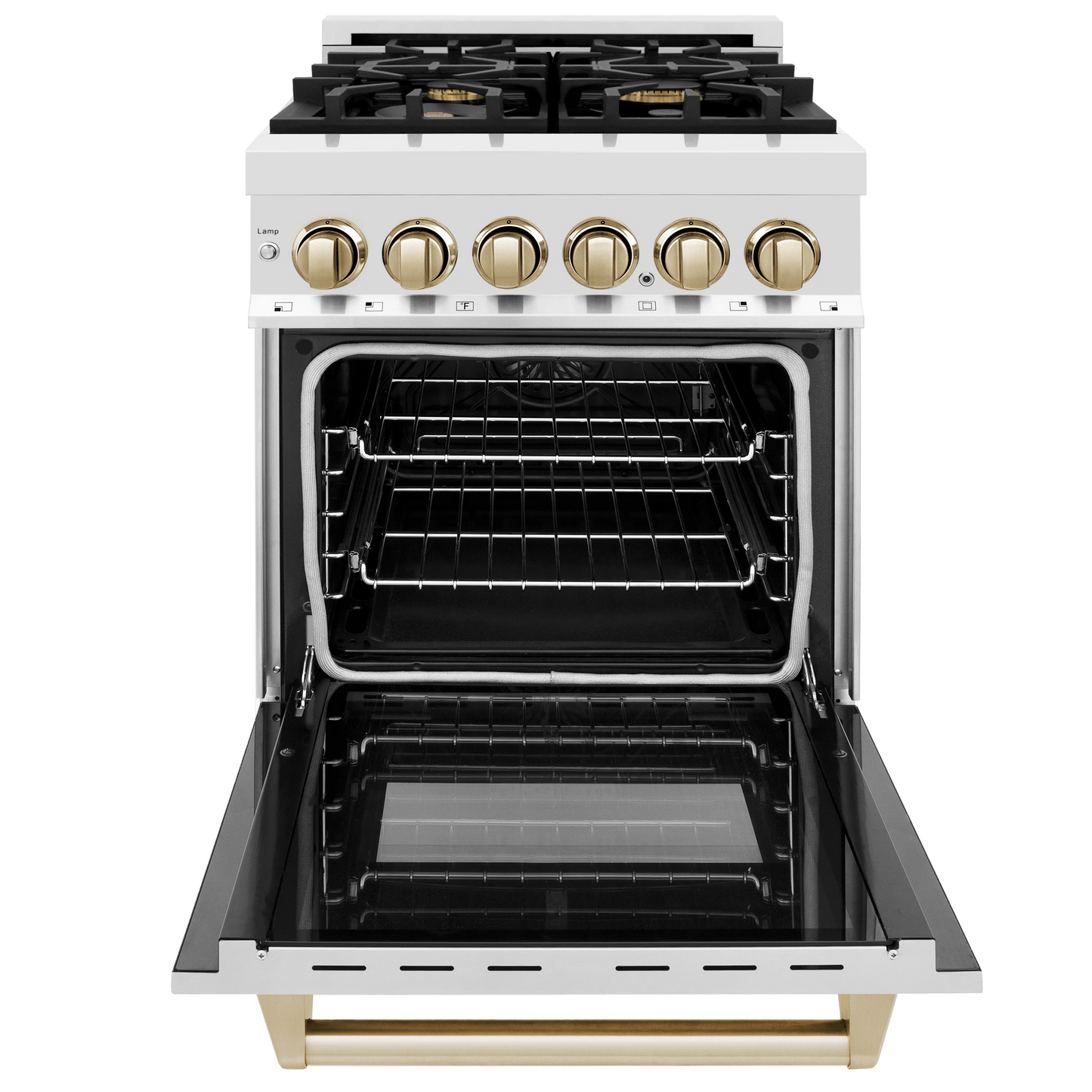 ZLINE Autograph Edition 24" Stainless Steel and Gold Accents 4 Burner Dual Fuel Range With 2.8 cu. ft. Electric Oven