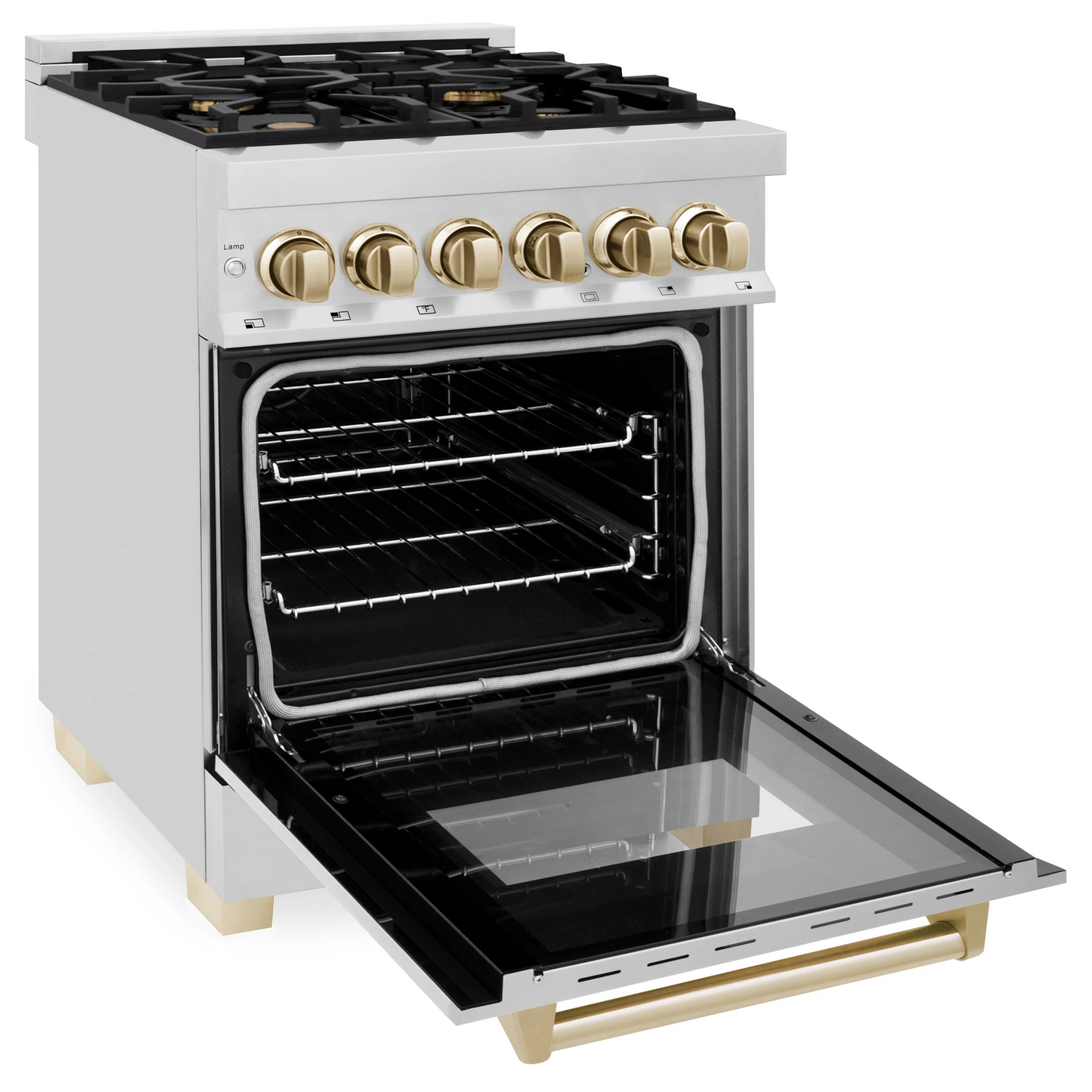 ZLINE Autograph Edition 24" Stainless Steel and Gold Accents 4 Burner Dual Fuel Range With 2.8 cu. ft. Electric Oven