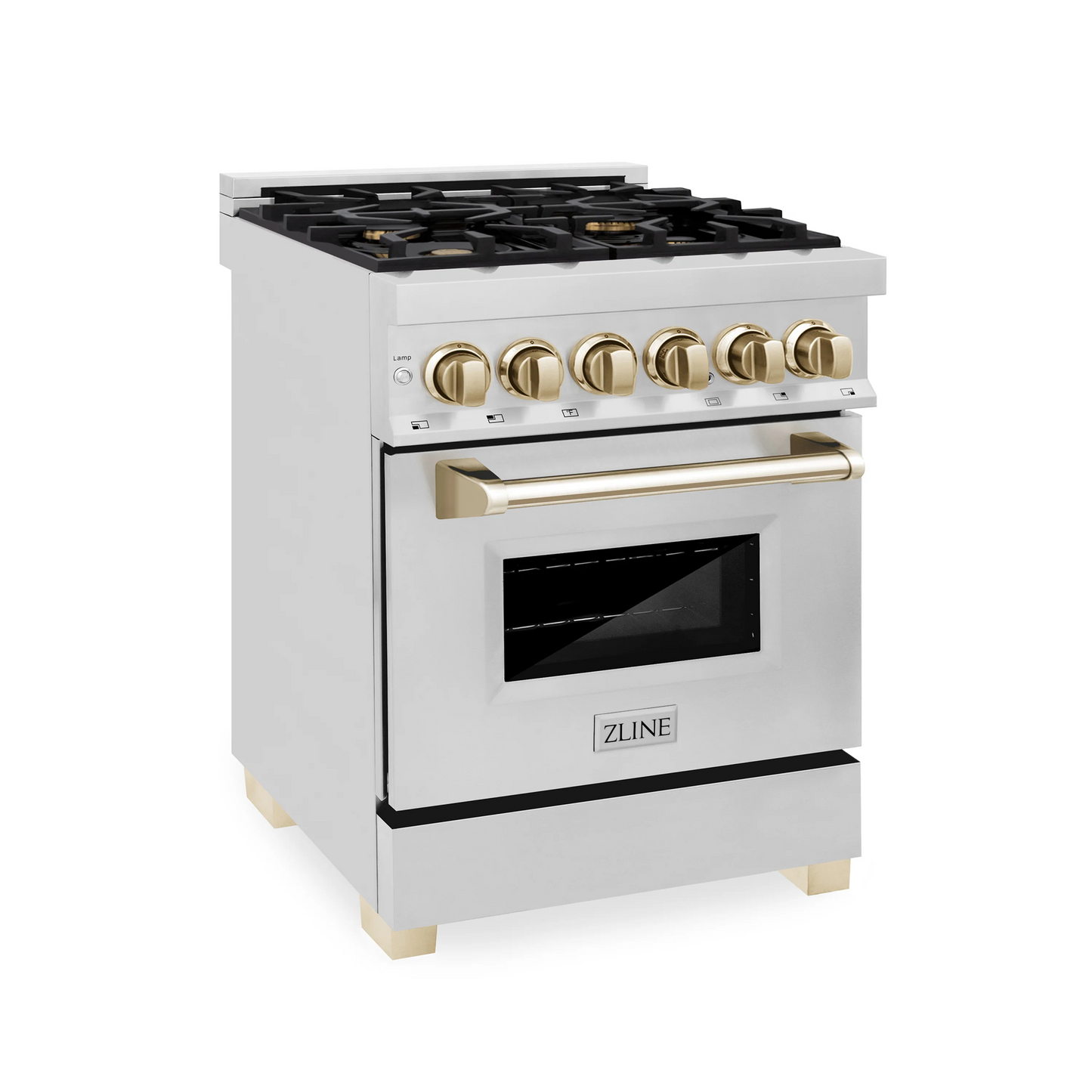 ZLINE Autograph Edition 24" Stainless Steel and Gold Accents 4 Burner Dual Fuel Range With 2.8 cu. ft. Electric Oven